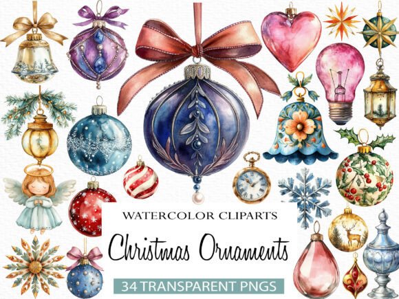 Download Vintage Christmas Ornaments Clipart - Christmas ornament Collection