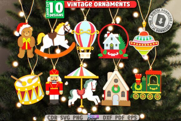 Download Vintage Christmas Ornaments Laser Bundle - Christmas ornament Collection