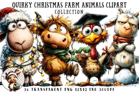 Download Quirky Christmas Farm Animals Clipart - Christmas farm animals Collection