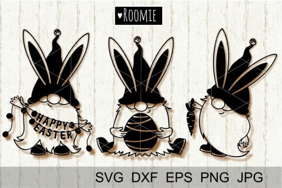 Download Easter Bunny Gnomes Black and White SVG - Black and white svg Collection