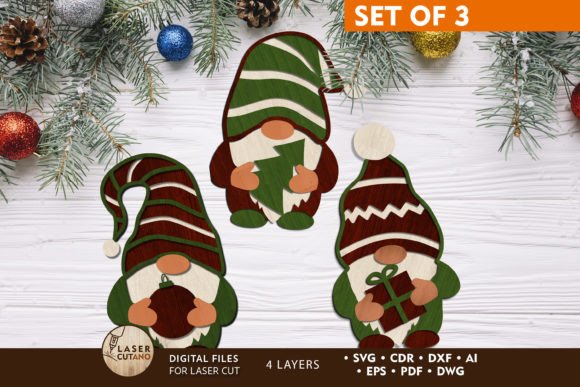 Download GNOMES CHRISTMAS ORNAMENTS SET, Wood Cut - Christmas ornament Collection