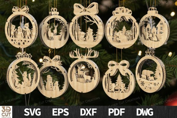 Download Christmas Ornaments Bundle SVG Laser Cut - Christmas ornament Collection