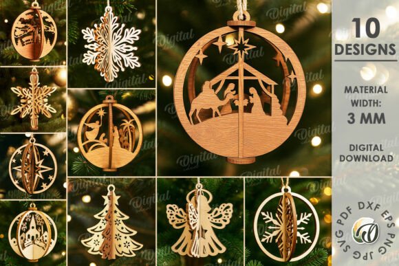 Download 3D Christmas Ornaments Bundle Laser Cut - Christmas ornament Collection