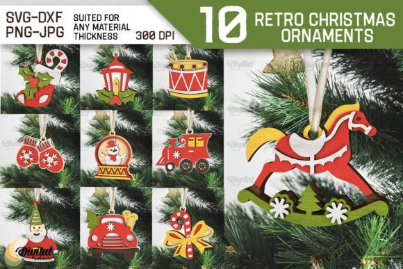 Download Retro Christmas Ornament LaserCut Bundle - Christmas ornament Collection