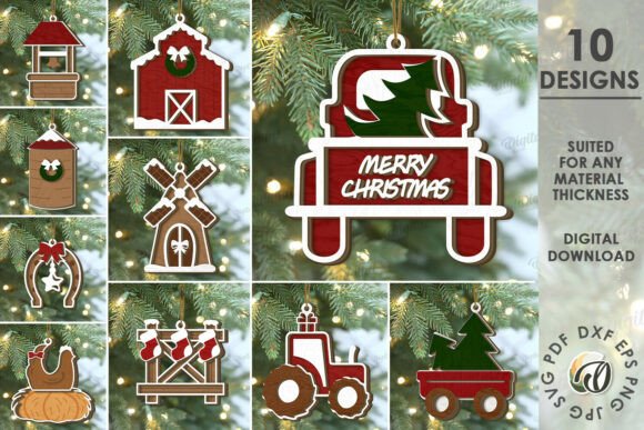Download Farm Christmas Ornaments Bundle Lasercut - Christmas ornament Collection
