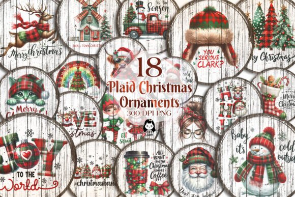 Download Plaid Christmas Ornaments Sublimation - Christmas ornament Collection