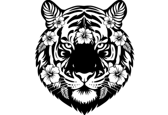 Download Tiger Floral Face Black and White SVG - Black and white svg Collection
