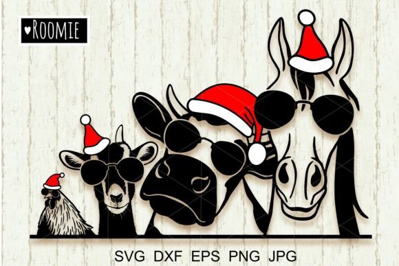 Download Christmas Farm Animals with Santa Hat - Premium Resources